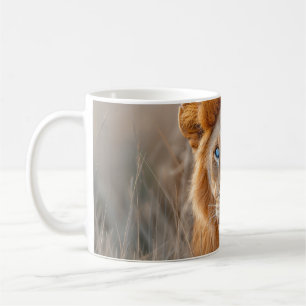 Caneca De Café Leão Macho Majestoso com Olhos Azuis Brilhantes