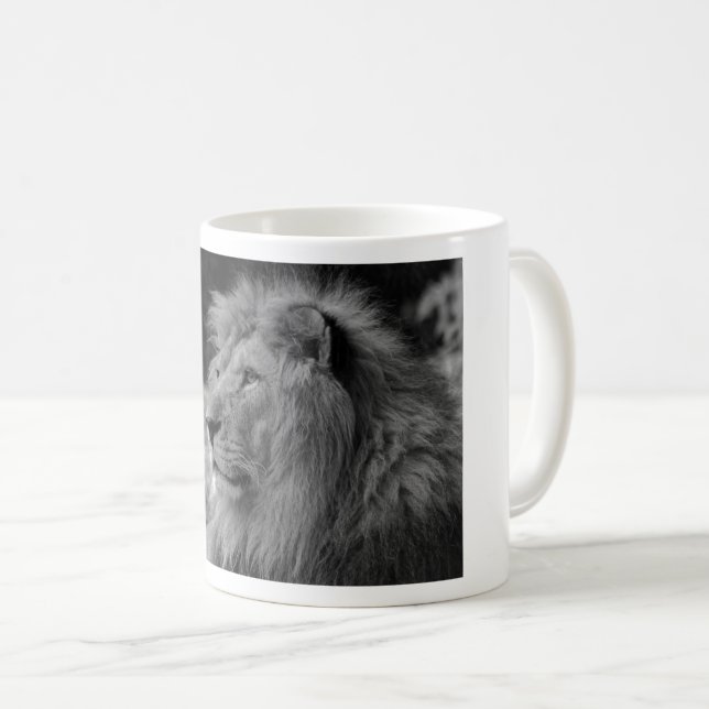 Caneca De Café Leão Negro e Branco - Animal Selvagem (Frente Esquerda)