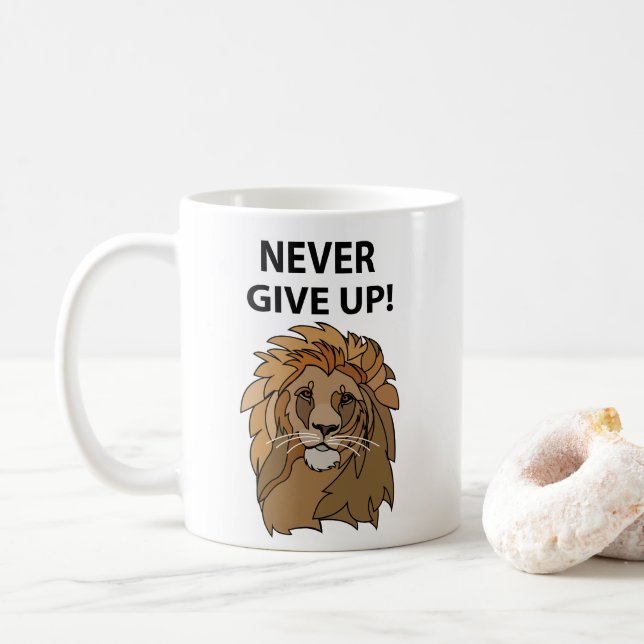 Caneca De Café Leão Nunca Desista Leão (Com Donut)
