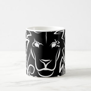 Caneca De Café Leão Tribal Negro e Branco