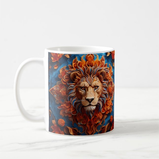 Caneca De Café Leão Vibrante com Motivos Florais (Esquerda)