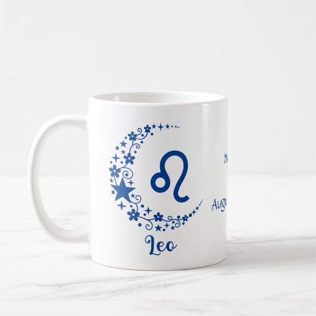 Caneca De Café Leão Zodiac - Sinal de Astrologia Aniversário Azul (Esquerda)