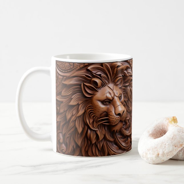 Caneca De Café Leather Arrefecida 3D Olhar Lion Safari Impresso (Com Donut)