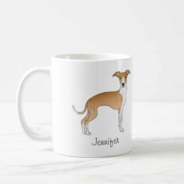 Caneca De Café Lebre e Branco Galgo Italiano Com Nome Personaliza (Esquerda)
