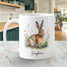 Lebre em Aquarela Personalizada Vida Selvagem no C