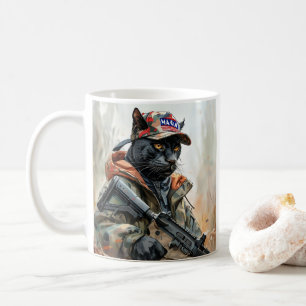 Caneca De Café Legal Gato de MAGA com Arma e Camuflagem Negra