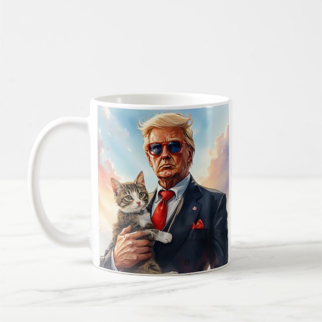 Caneca De Café Legal Gato de MAGA TRUMP Segurando óculos de sol b (Esquerda)