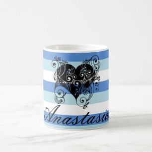 Caneca De Café Legal, Incrível, Blue Stripes Coração