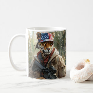 Caneca De Café Legal MAGA Grande Gato com Arma e Camuflagem JAGUA