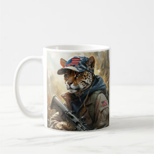 Caneca De Café Legal MAGA Grande Gato com Arma e Camuflagem JAGUA
