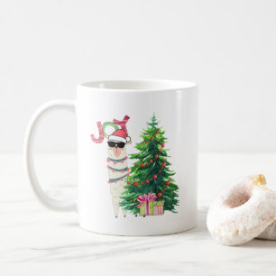 Caneca De Café Legal Natal Llama com óculos escuros e Santa Hat