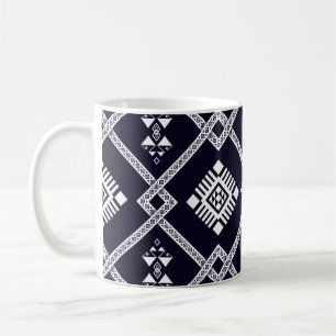 Caneca De Café Legal padrão oriental geométrico preto e branco