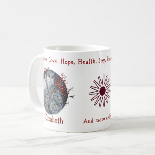 Caneca De Café Legal Raposa Polar Azul, Fundo Floral. Bonita