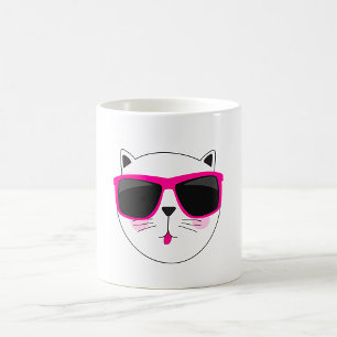 Caneca De Café Legal rosto de gato com óculos de sol cor-de-rosa