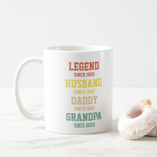 Caneca De Café Legenda Retro Personalizada Avô Pai Marido (Com Donut)