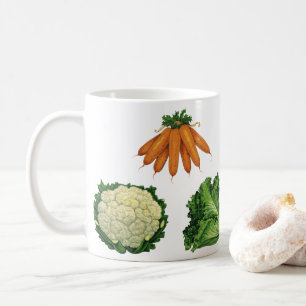 Caneca De Café Legumes Antigos; Cenouras, Couve-Flor, Alface