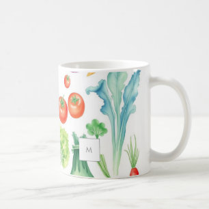 Caneca De Café Legumes em aquarela padrão de legumes monogramado
