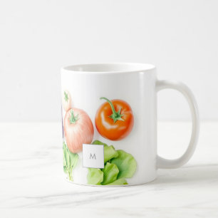 Caneca De Café Legumes em aquarela padrão de vegetais monogramado