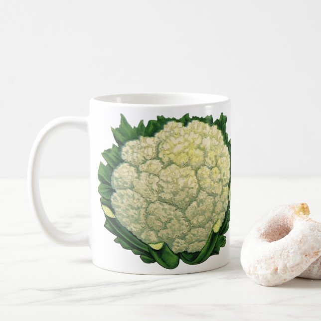 Caneca De Café Legumes Vegetais Couve-Flor Comida Antiga (Com Donut)