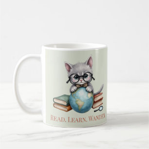 Caneca De Café "Leia. Aprenda. Wander." Gato de Biscoito Bonito