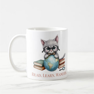Caneca De Café "Leia. Aprenda. Wander." Gato de Biscoito Bonito