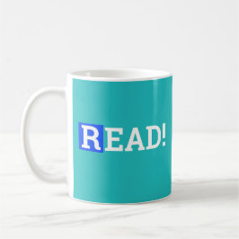 Caneca De Café LEIA! Designs de uma palavra em Azul Cobalto e Tur