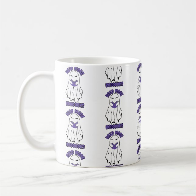 Caneca De Café Leia mais livros Halloween Ghost Purple (Esquerda)