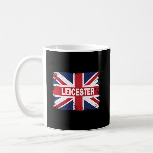Caneca De Café Leicester England City With United Kingdom Flag (Esquerda)