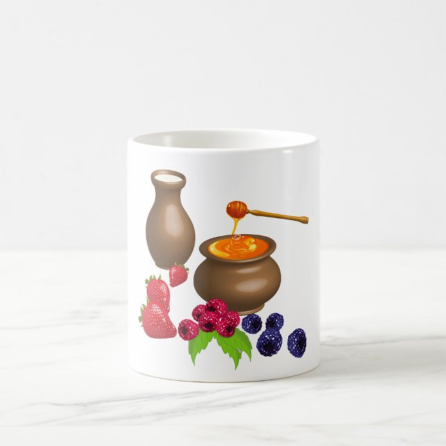 Caneca De Café Leite e Mel com Frutas Silvestres Comida Rústica (Criador carregado)