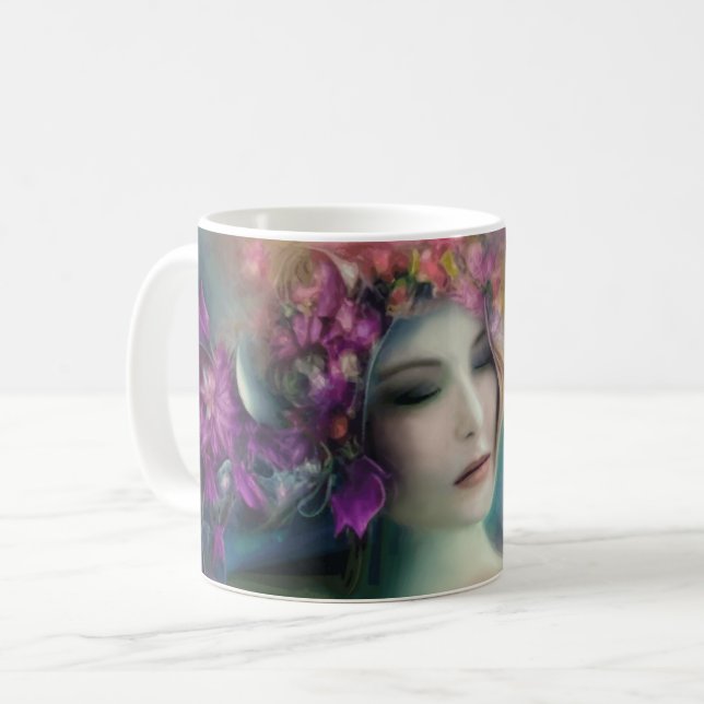 Caneca De Café Leite Na Aquarela Do Jardim Flor (Frente Esquerda)