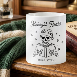 Caneca De Café Leitor da Meia-Noite Esqueleto de Leitura Divertid