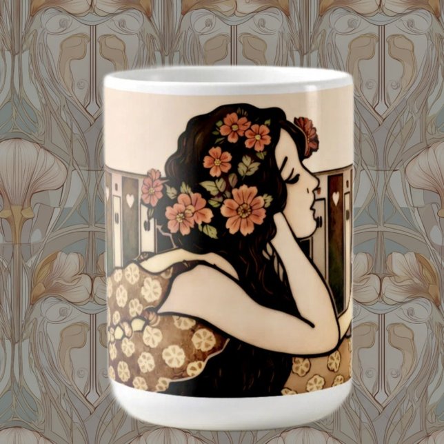 Caneca De Café Leitor Vintage Art Nouveau (Criador carregado)