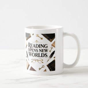 Caneca De Café Leitura Abre Novos Mundos Amante de Livros Gráfica