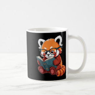 Caneca De Café Leitura de livro panda vermelho leitor animal fofo