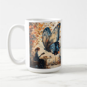 Caneca De Café Leitura de mulher com Abstrato de arte gigante da