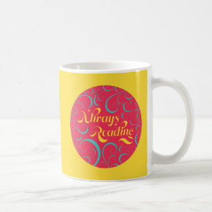 Caneca De Café Leitura sempre   Azul-cor-de-rosa-claro Amarelo e 