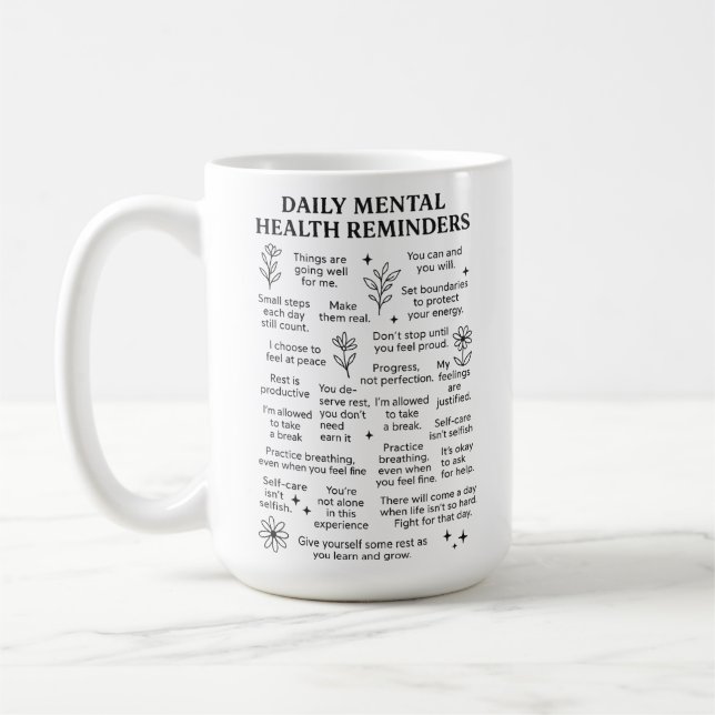 Caneca De Café Lembretes de Saúde Mental Diários (Esquerda)