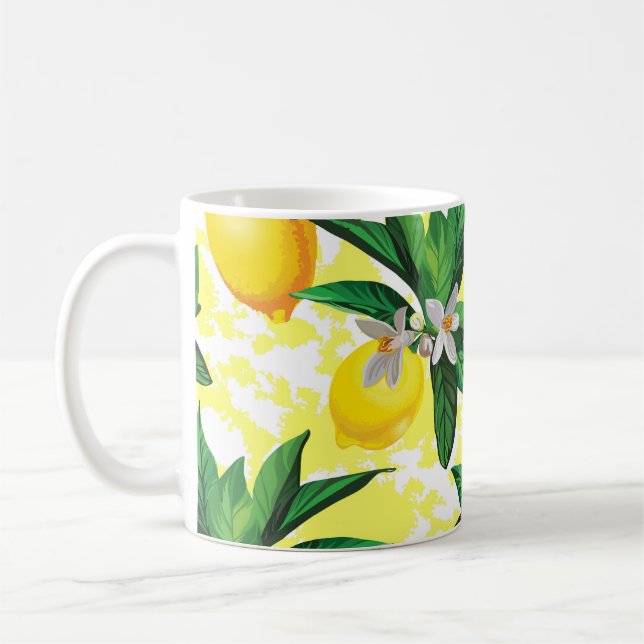 Caneca De Café Lemon Fantasy: Padrão Floral Criativo (Esquerda)