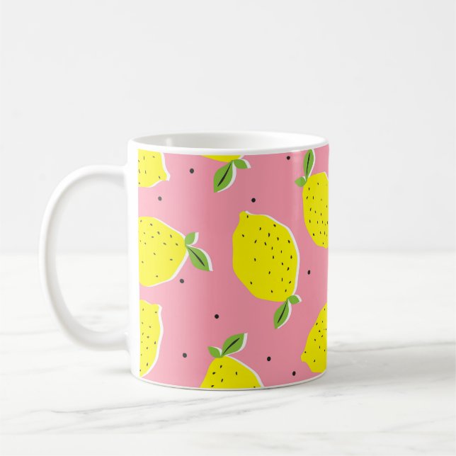 Caneca De Café Lêmons caóticos cor-de-rosa Polka: Padrão Citrus (Esquerda)