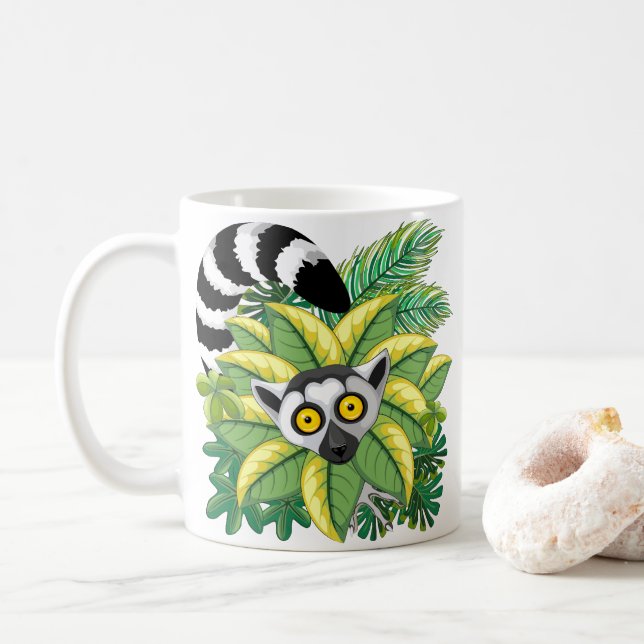 Caneca De Café Lêmures de Madagascar na Selva Exótica (Com Donut)