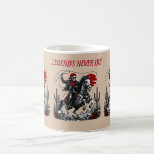 Caneca De Café LENDÁRIOS NUNCA MORREM – Cowboy Esqueleto Cavalgan