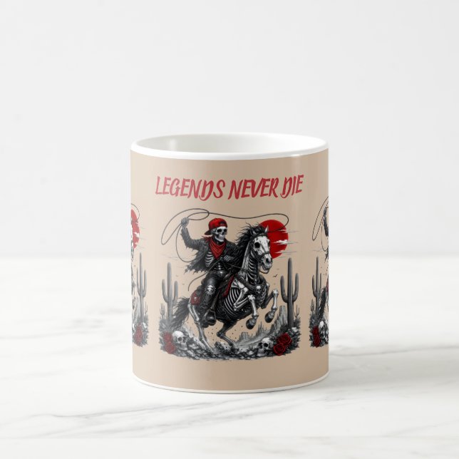 Caneca De Café LENDÁRIOS NUNCA MORREM – Cowboy Esqueleto Cavalgan (Centro)