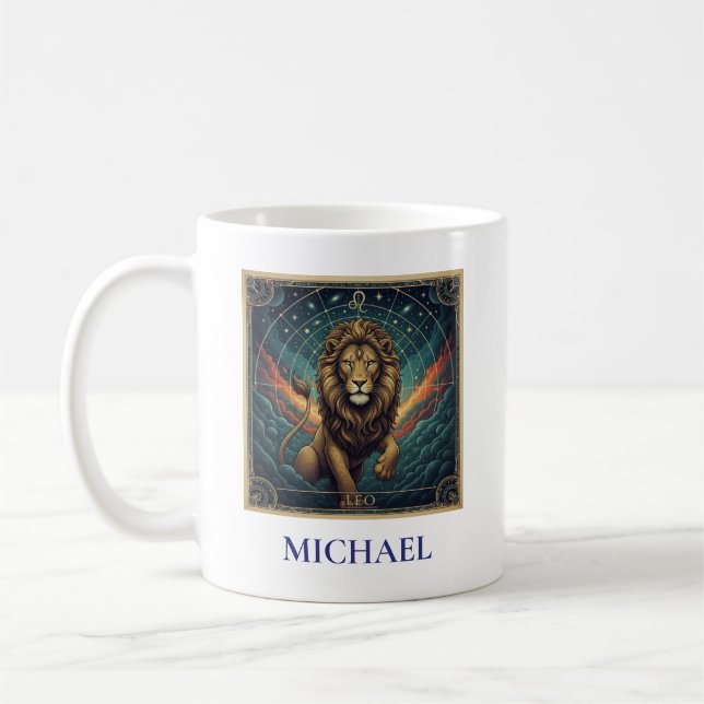 Caneca De Café Leo Blue Celestial Zodiac (Esquerda)
