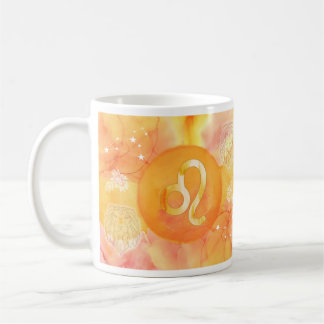 Caneca De Café Leo Ouro Watercolor Astrologia Zodiac Sinal Mug