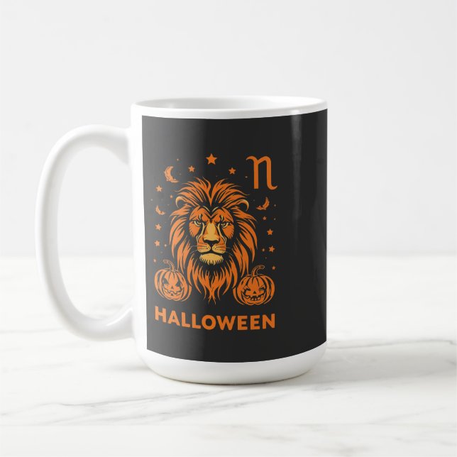 Caneca De Café Leo Zodiac Lion Halloween Pumpkins Spooky (Esquerda)