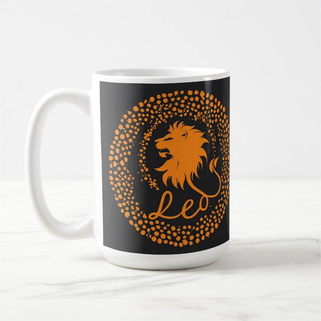 Caneca De Café Leo Zodiac Símbolo com Ouro Negrito Cabeça de Leão (Esquerda)