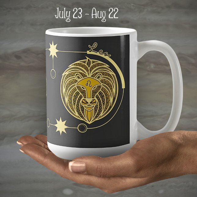 Caneca De Café Leo Zodiac - Sinal Astrologia Mandala - Amarelo (Criador carregado)