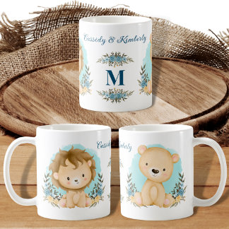 Caneca De Café Leões Adoráveis Sr. & Sra. Monograma Personalizado
