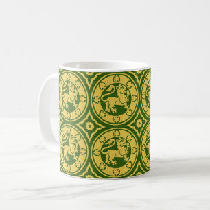 Caneca De Café Leões Amarelos e Verdes Medievais Café Mug