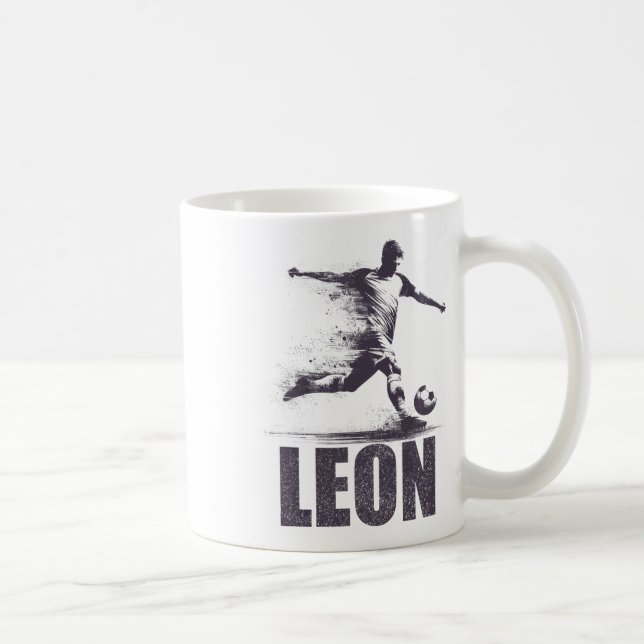 Caneca De Café Leon Soccer Boys Personalized First Name Leon  (Direita)
